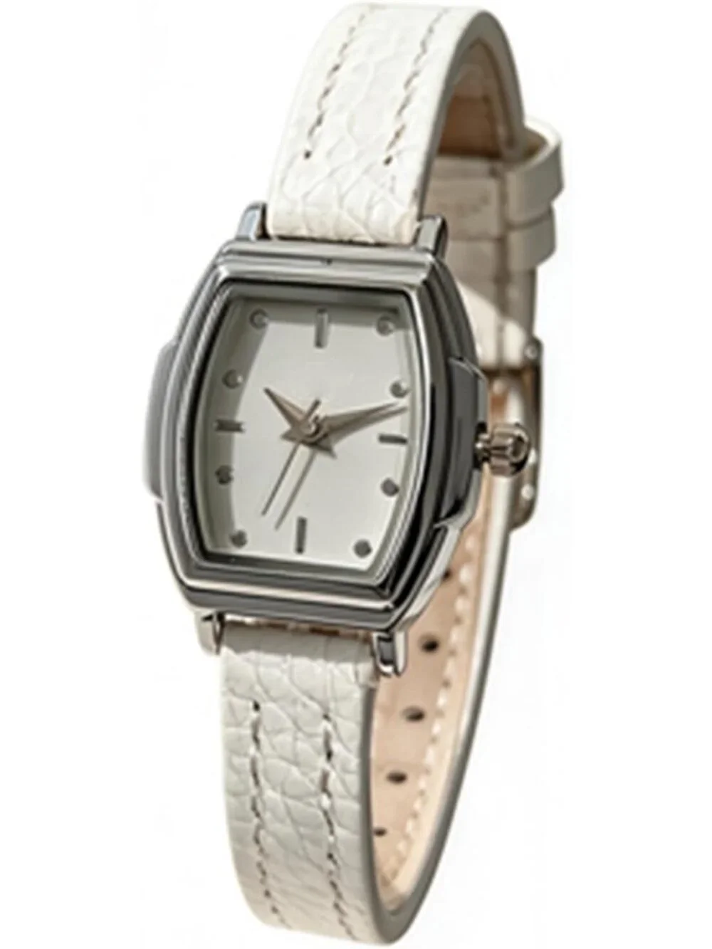 Women's White Rectangular Case Metal Case Simple Dial Leather Strap Wrist Watch